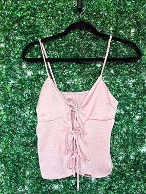 Missguided + Blush Pink Lace-Up Cami Top
